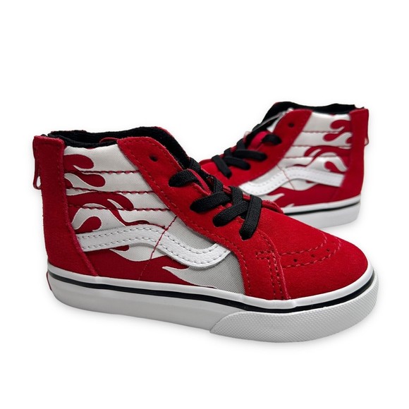 Vans Toddler Ferocious Flame Sk8-Hi Zip Shoe Racing Red Sneaker Unisex Baby NIB - Picture 3 of 11